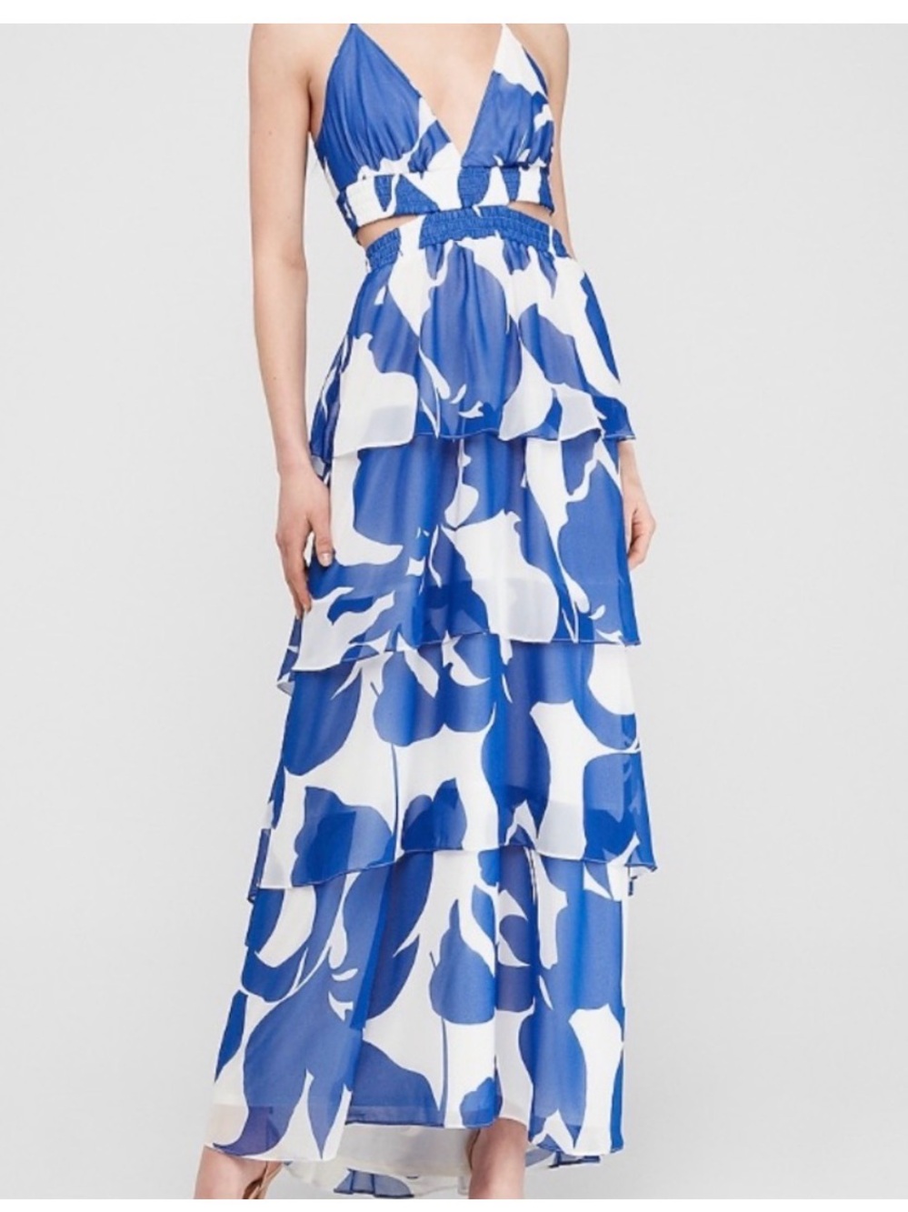 Blue and White Floral Maxi Dress